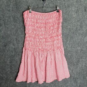 Arden Womens Red White Gingham Smocked Strapless Mini Tube Dress XL Rayon